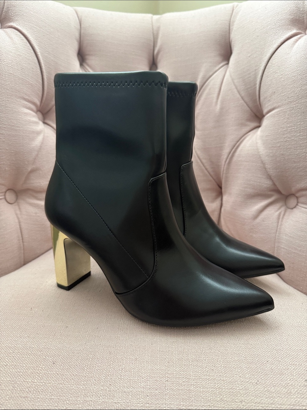a new day Black Ankle Booties with Gold Block Heel